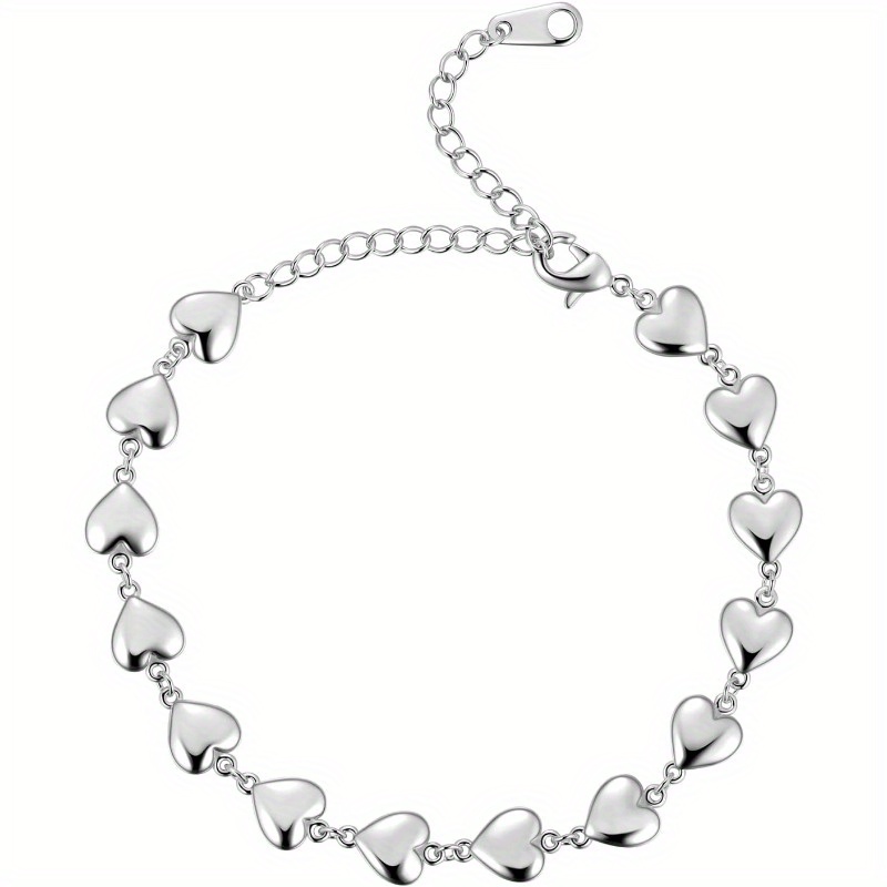 

Heart-link Bracelet Adjustable Bracelets Silver// Plated Love Heart Charm Jewelry Gifts For Women And Girls Kb0029