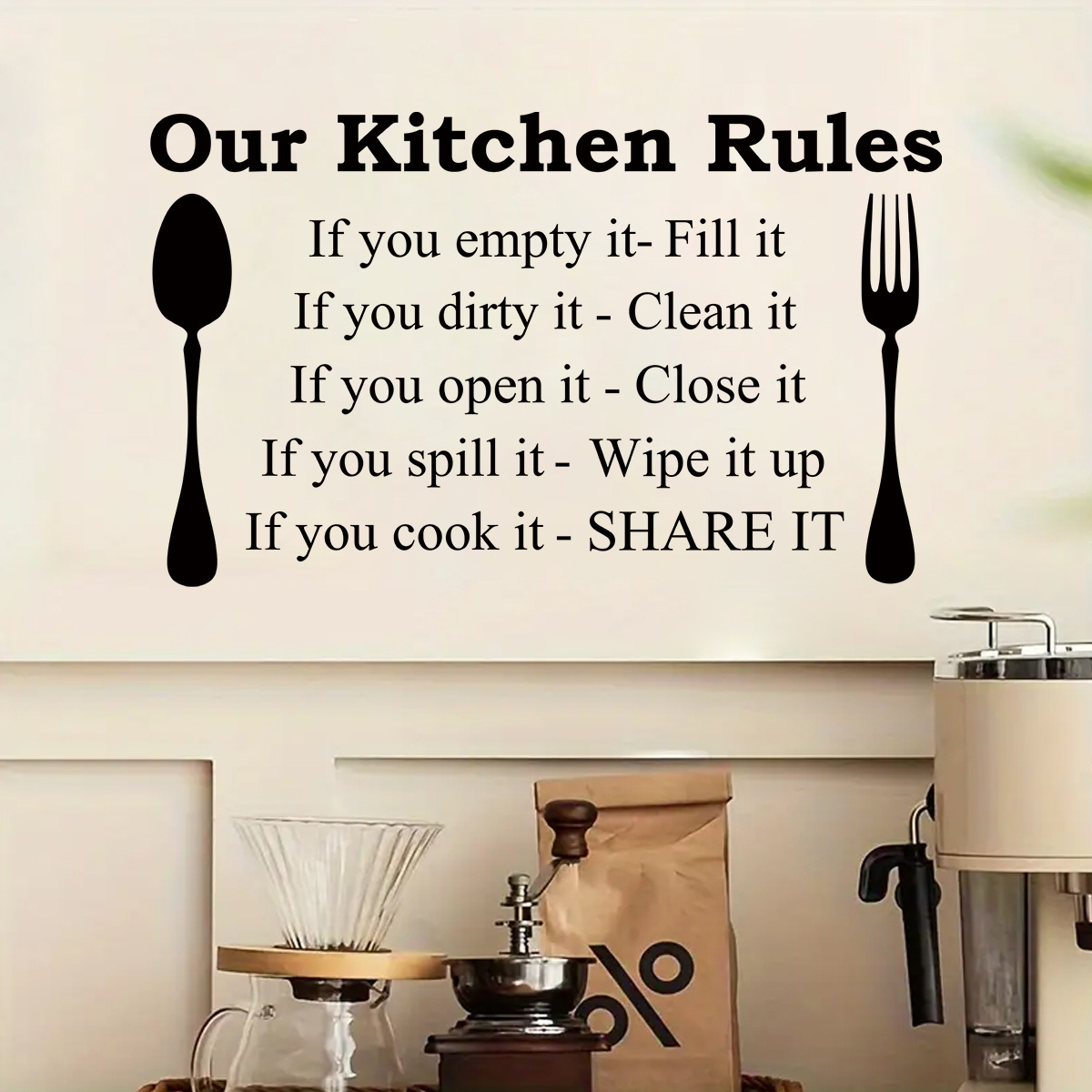 

Our Kitchen Rules Wall Sticker - Inspirational Vinyl Decal With Family Warm Quotes For Kitchen & Dining Room Decor, Self-adhesive Pvc Contemporary Style, Semi-matte Graphic Art, Detachable Single-use