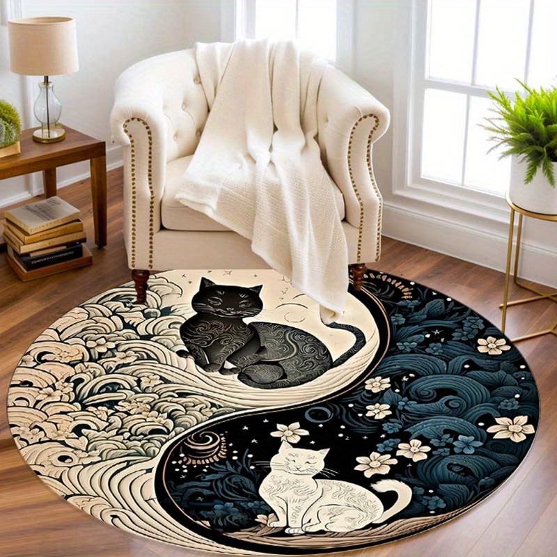 

Round Rug - Soft, Washable Polyester Area Mat With Anti-slip Backing For Living Room, Bedroom, Dining & Entryway Decor