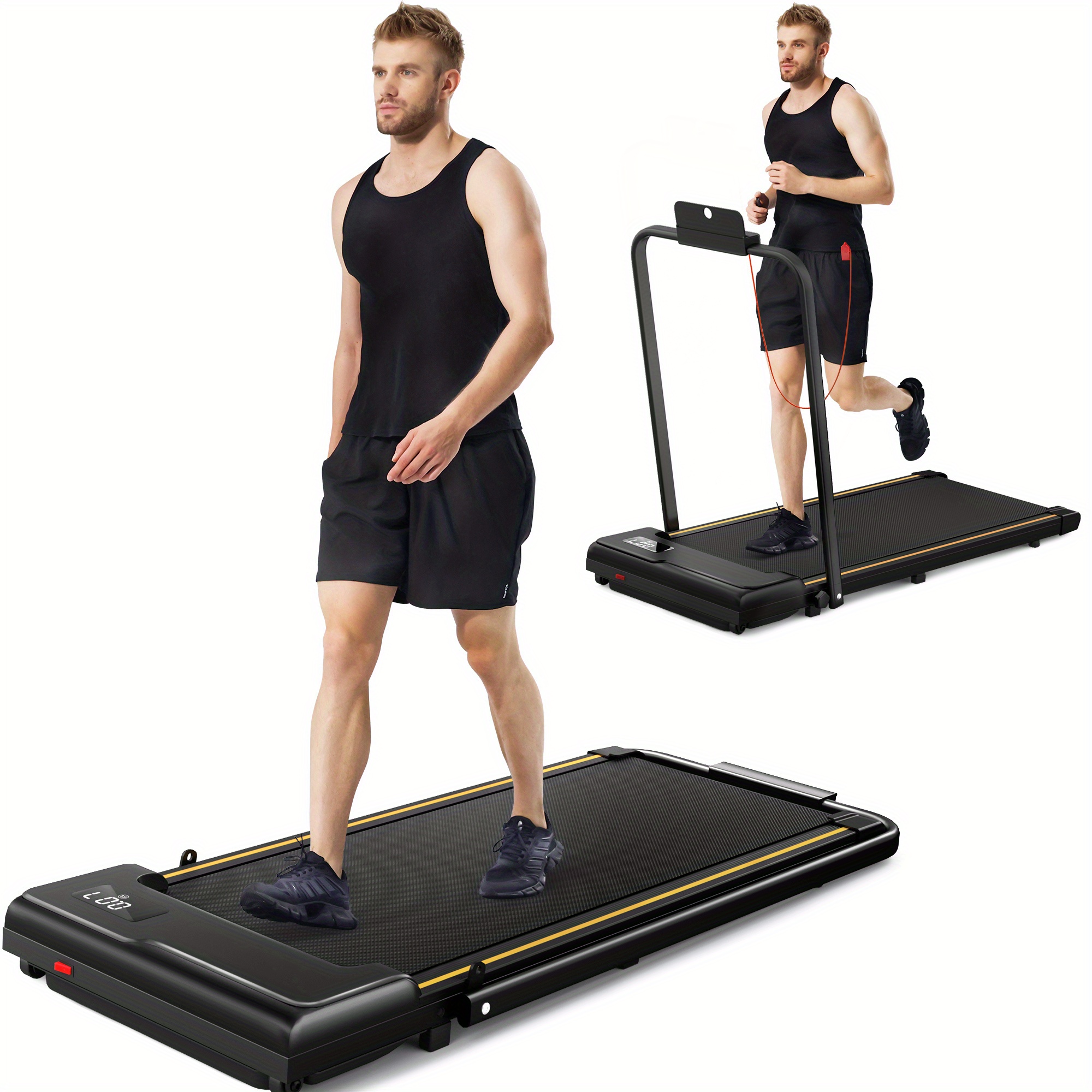 TEMU 2 In 1 Foldable Treadmills For Home Office, Small Under Desk Treadmill For Walking Jogging Running, Portable Lightweight Walking Treadmills With