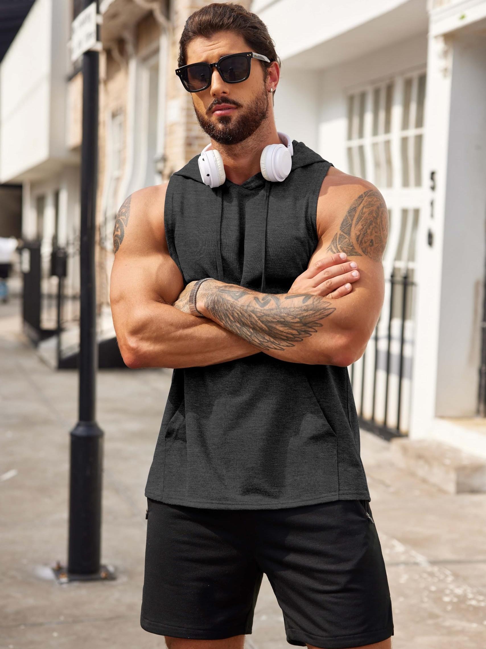 mens tank tops workout hooded bodybuilding muscle cut t Temu