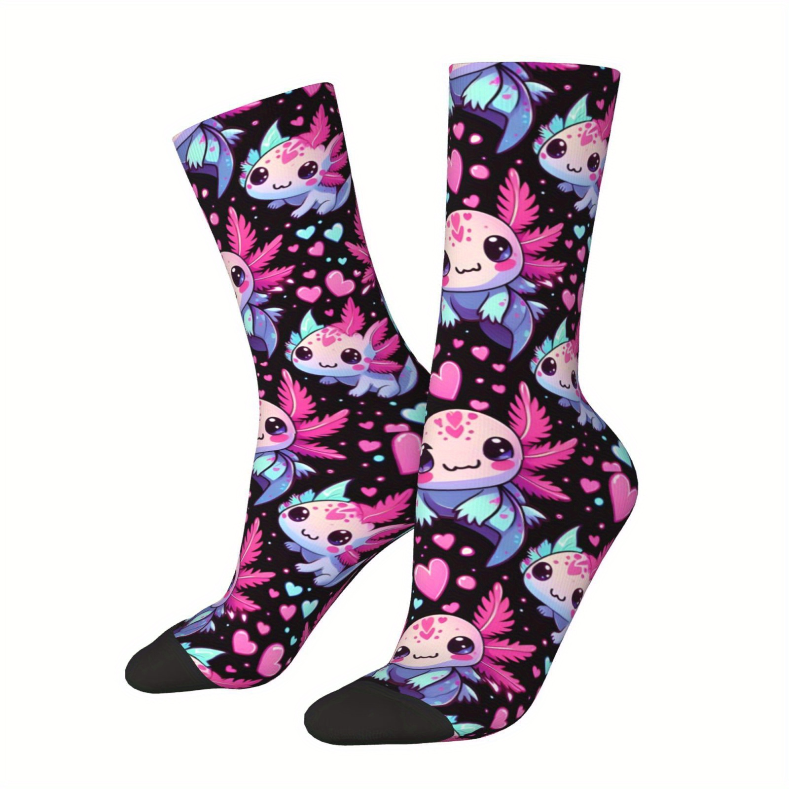 

1 Pair Hip Hop Vintage Axolotl Neon Crazy Men's Socks Pattern Printed Funny Novelty Sock Boys Gift