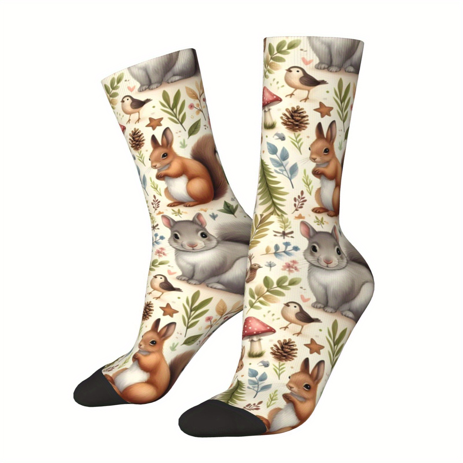 

Nuts Woodpeckers Squirrel Pattern 1 Pair Men's Mid-calf Crew Socks, Breathable Comfy Casual Socks Sweat-absorbing Fashion Sports Socks For Outdoor Fitness Basketball Running