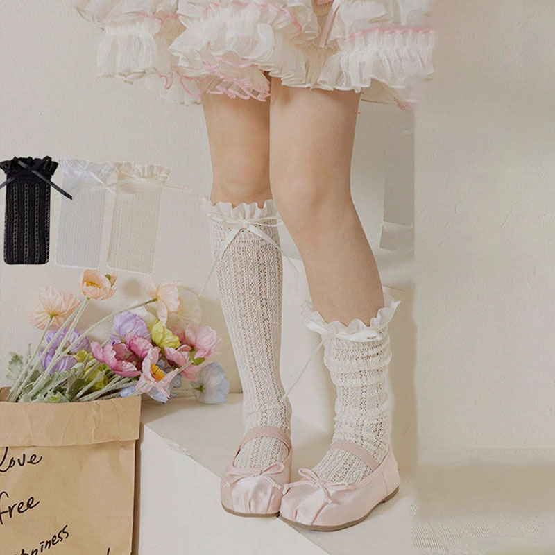 

1/3 Pairs Girls Summer Lightweight Over The Knee Mesh Socks, Cute Diamond Heart Lace High Socks, Calf Socks With Bowknot, Daily Wear & Holiday Gifts