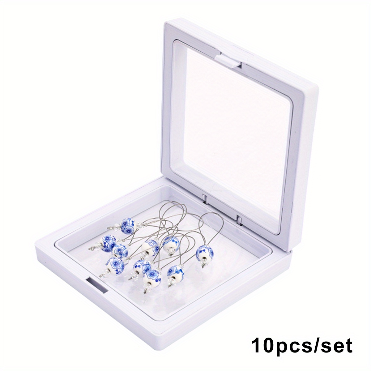 Image of 10pcs/set Blue Beads Pendant Stitch Markers, Crochet Stitch Marker Gift For Knitting Weaving Beginner And Enthusiasts Sewing Additions Quilting Tool Handmade Jewelry