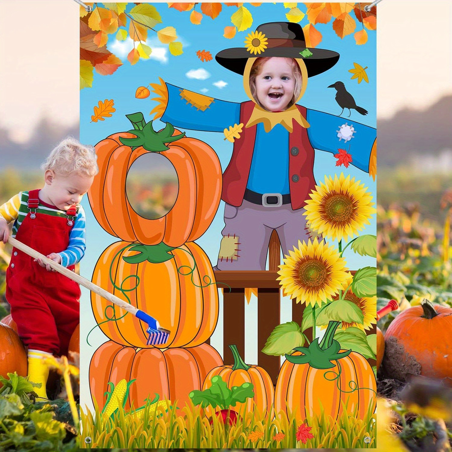 

Thanksgiving Backdrop: Large 59 X 39.4 Inch Pumpkin Photo Background For Autumn Parties - Polyester, No Power Required