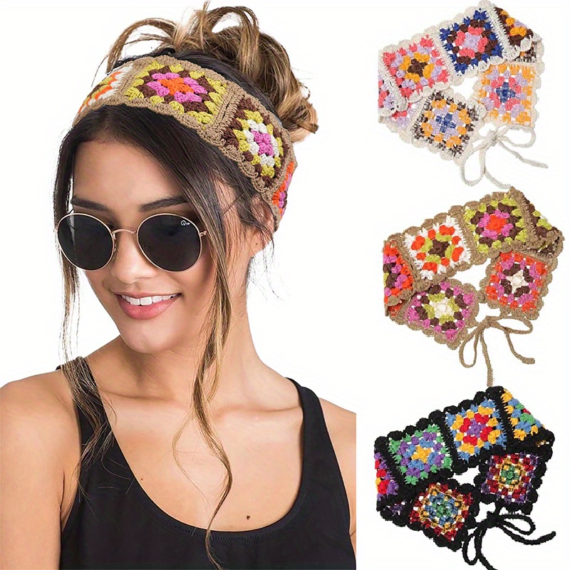 

3pcs Crochet Turban Hair Bands Vintage Fashion Hair Scarf For Women Flower Knit Holiday Headband Bohemian Hair Accessories