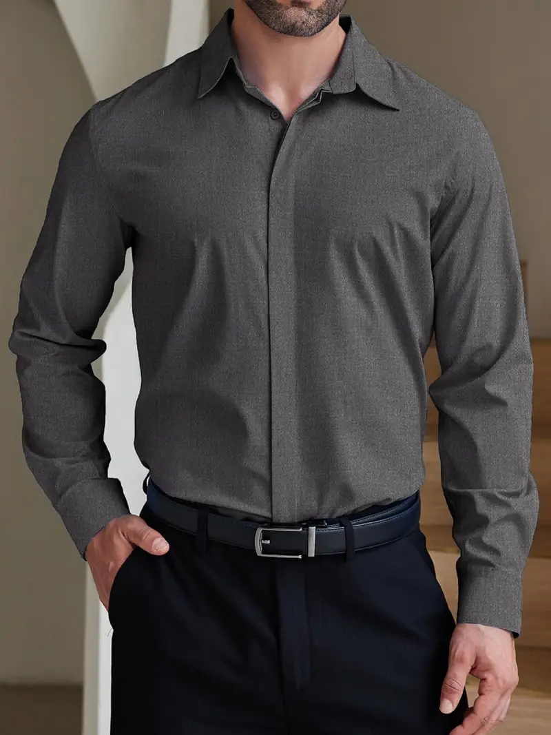 hidden button dress shirt Black 100% cotton down with buttons at Hockerty of course Fitted White Hidden buttons placket