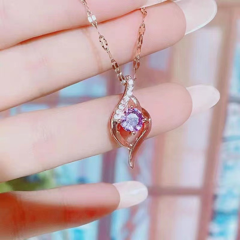 TEMU 1pc Of Electroplated Titanium Steel Chain Classic Infinite Violet Pendant Necklace Women A Light Luxury Niche Design Sense