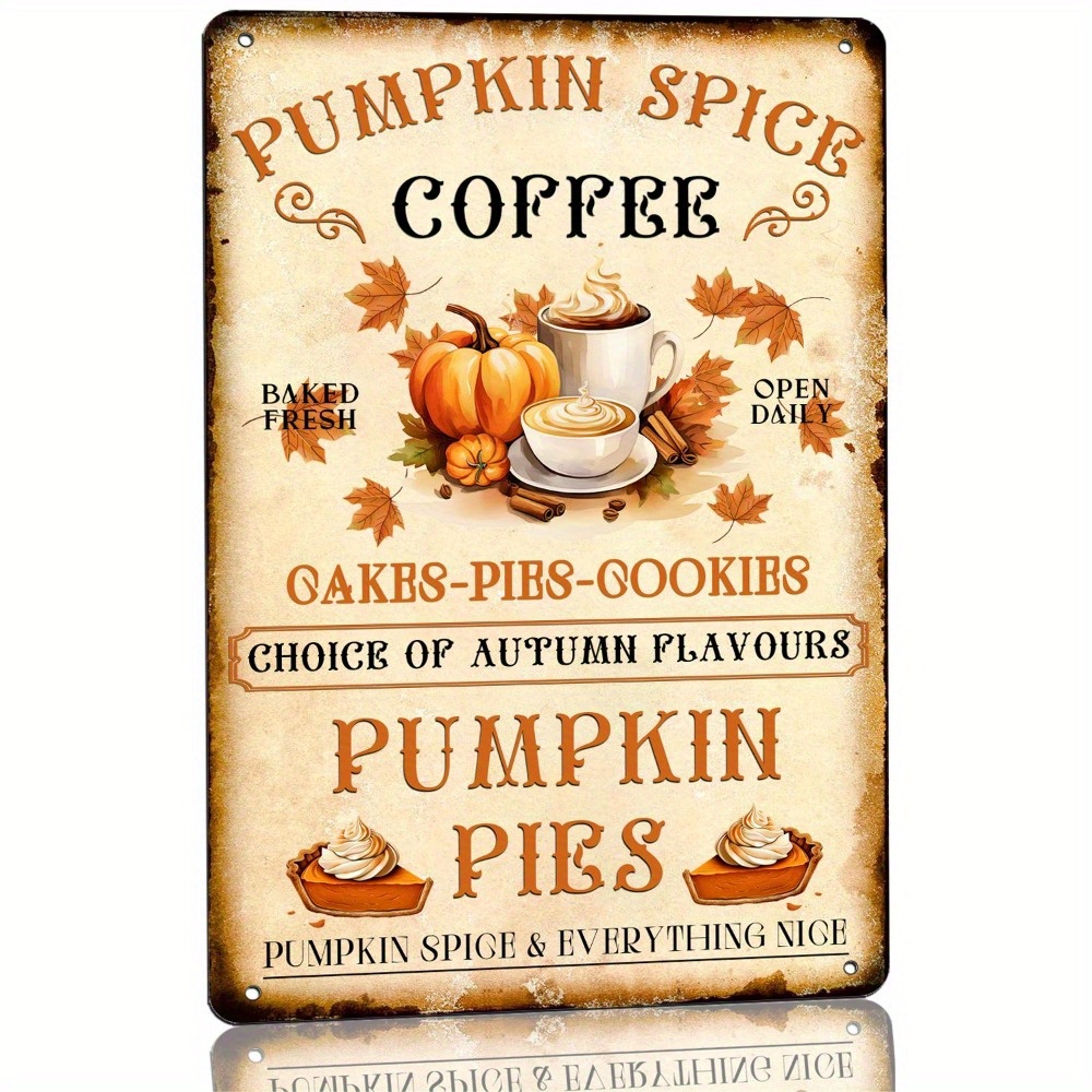 

Retro Vintage Pumpkin Spice Coffee Sign: Autumn Decor For Home, Kitchen, Cafe, Or Shop - 8x12 Inch