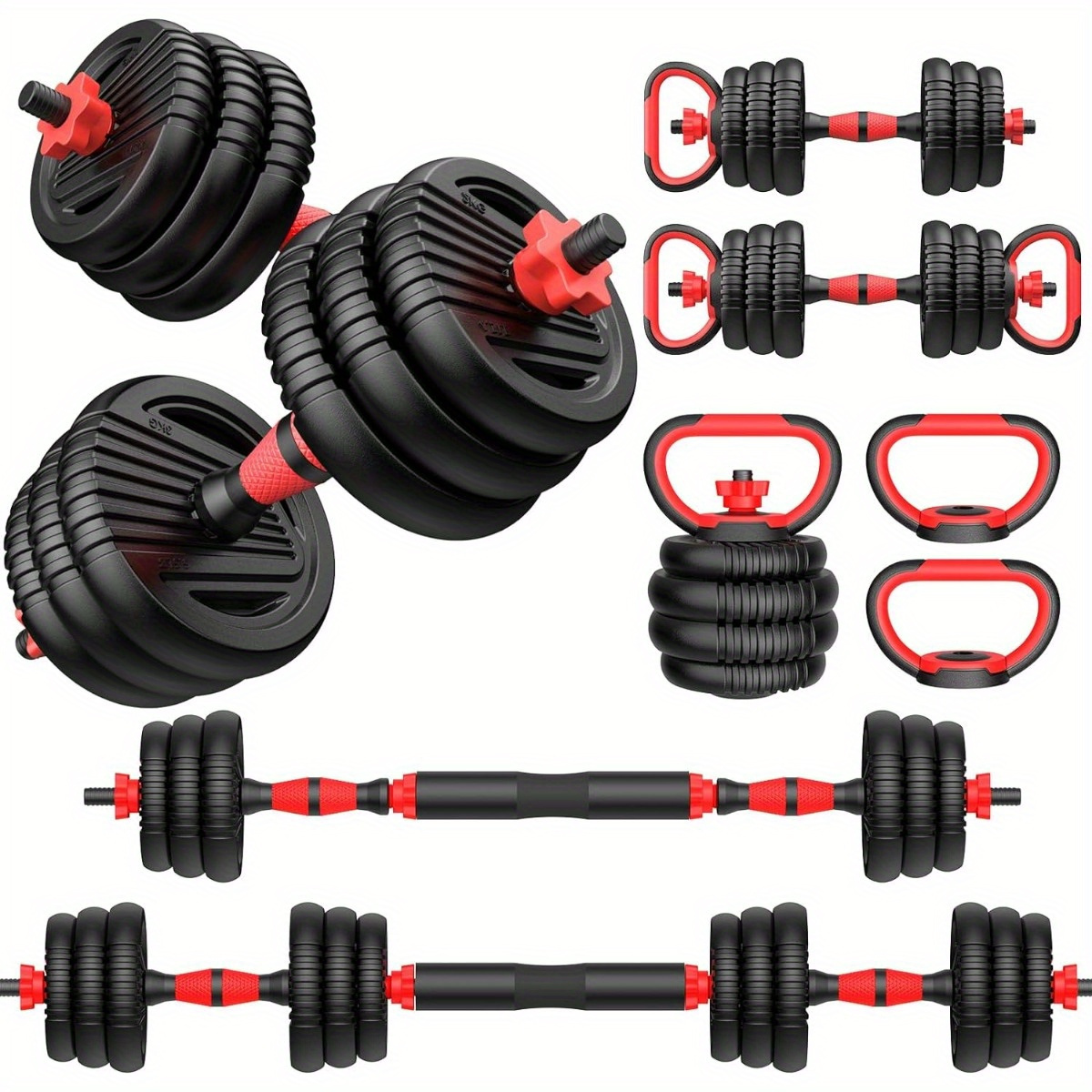 

Adjustable Dumbbell Set, /70/90lbs Free Weights Set With Upgraded Nut, 4 In 1 Weight Set Used As Kettlebells, Barbell, Push Up Stand, Fitness Exercise For Home Gym, Suitable For Men/women