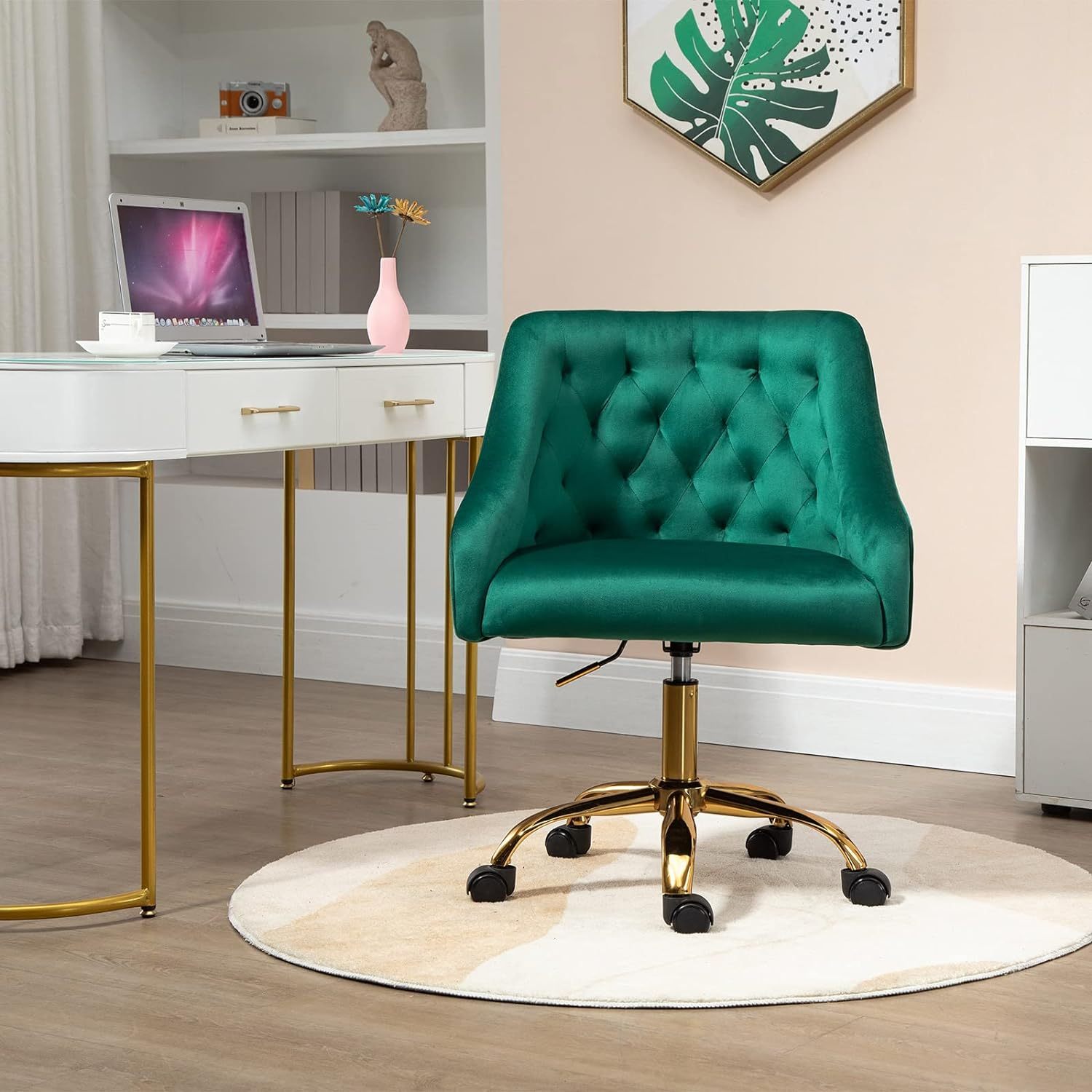 Velvet Desk Chair, Girls' Office Chair, Rolling Computer Chair, Women' Seat, Adjustable Height, Suitable For Makeup Table, Study, Workplace, Bedroom, Supports Up To 135 Kg