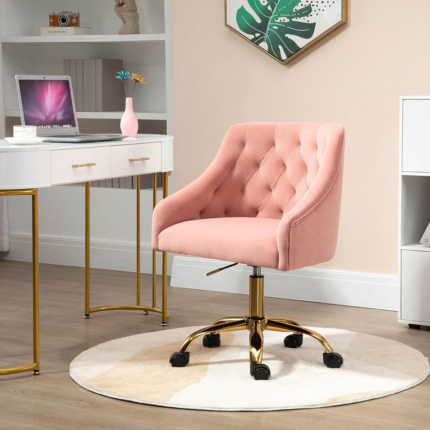 TEMU Silla de escritorio de terciopelo, Silla de oficina para niñas, Silla de ordenador con ruedas, Asiento giratorio para mujer, Altura ajustable,