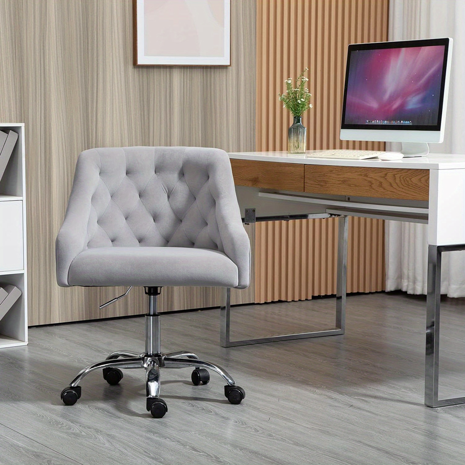TEMU Velvet Desk Chair, Girls' Office Chair, Rolling Computer Chair, Women' Seat, Adjustable Height, Suitable For Makeup Table, Study, Workplace,