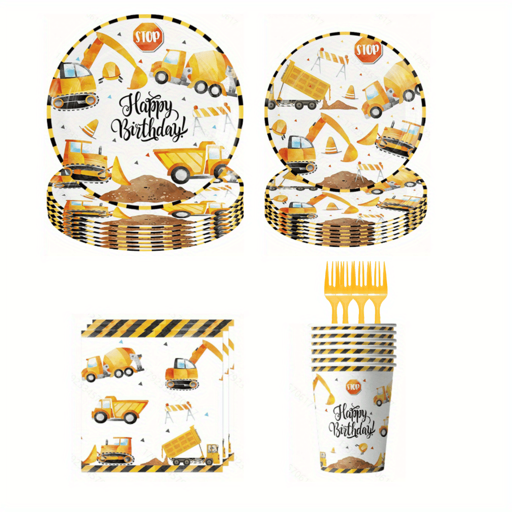 

100pcs Construction Birthday Party Supplies Set For 20 Guests, Construction Party Decorations Excavator Plates, Napkins And Cups For Party