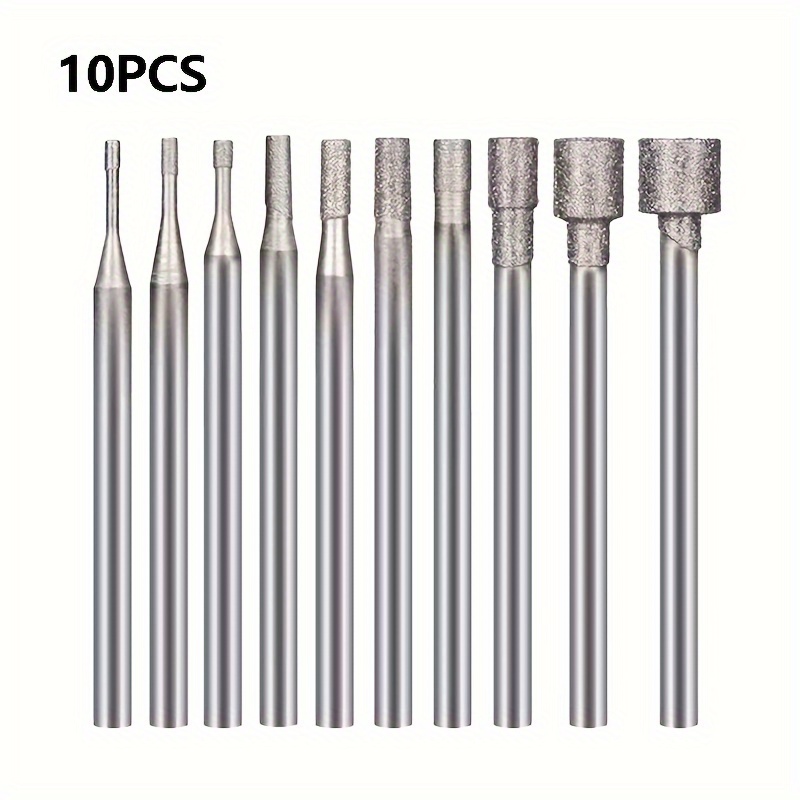 

10pcs Diamond Burr Set For Rotary Tools - High-durability Grinding Heads, 2. Shank, Ideal For Stone, Ceramics, Glass, Marble & Jewelry Crafting, Diy Projects