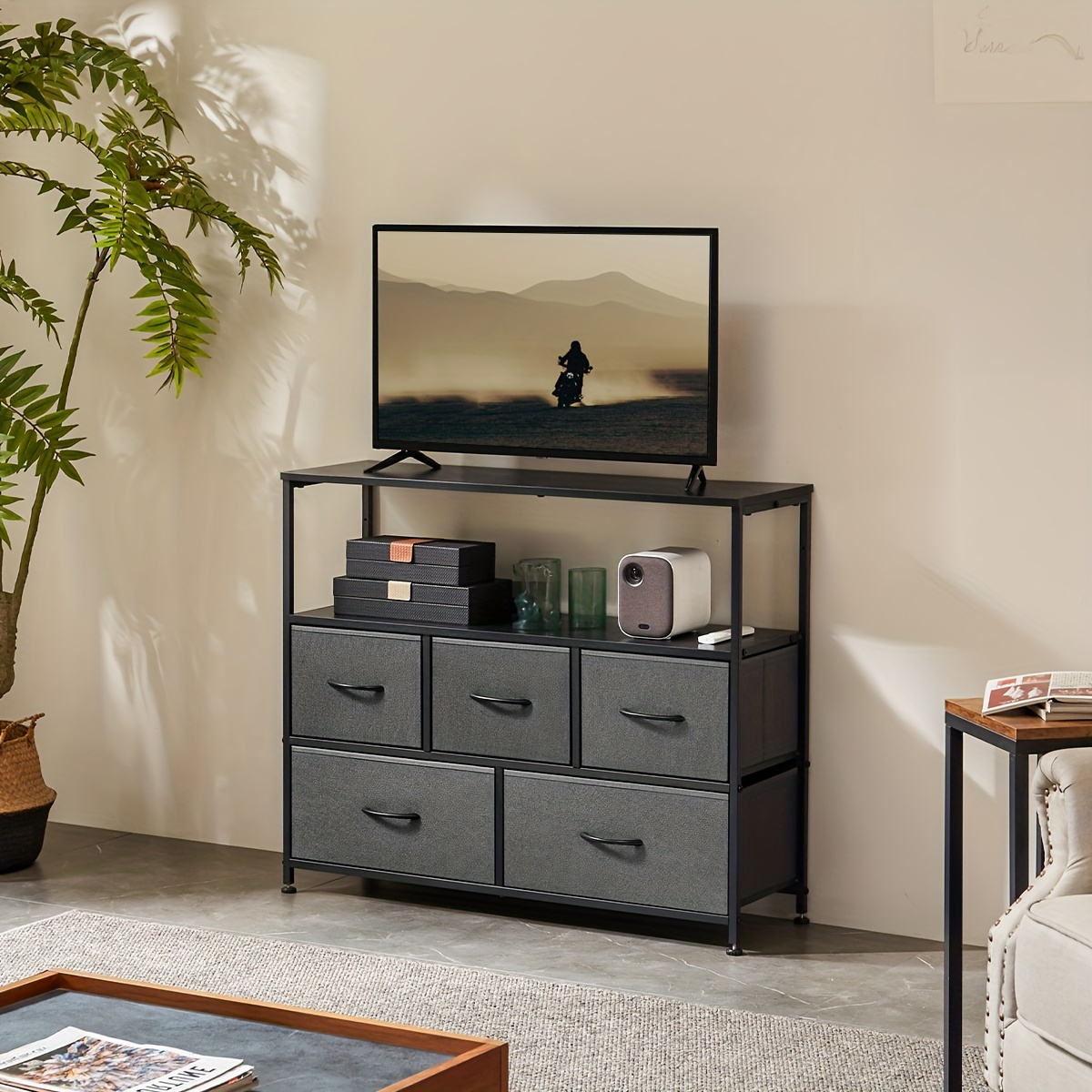 

Antonia Tv Stand 5 Drawers Organizersmodern -mountedwooden And Metal -spacious Forbedroom, , Or Dorm