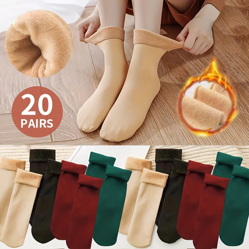 

20 Pairs Mix Plush Lined Socks, Comfy & Warm Mid Tube Socks, Women's Stockings & Hosiery