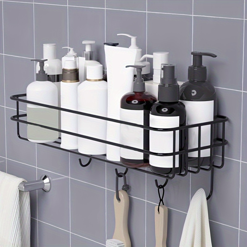 

1pc Storage Rack Comes With 2 Hooks, Hooks, Kitchen, Bathroom, Bedroom, Office, Wrought Iron Bathroom Rack, Stamped Free Hanger, Organizer Of Things