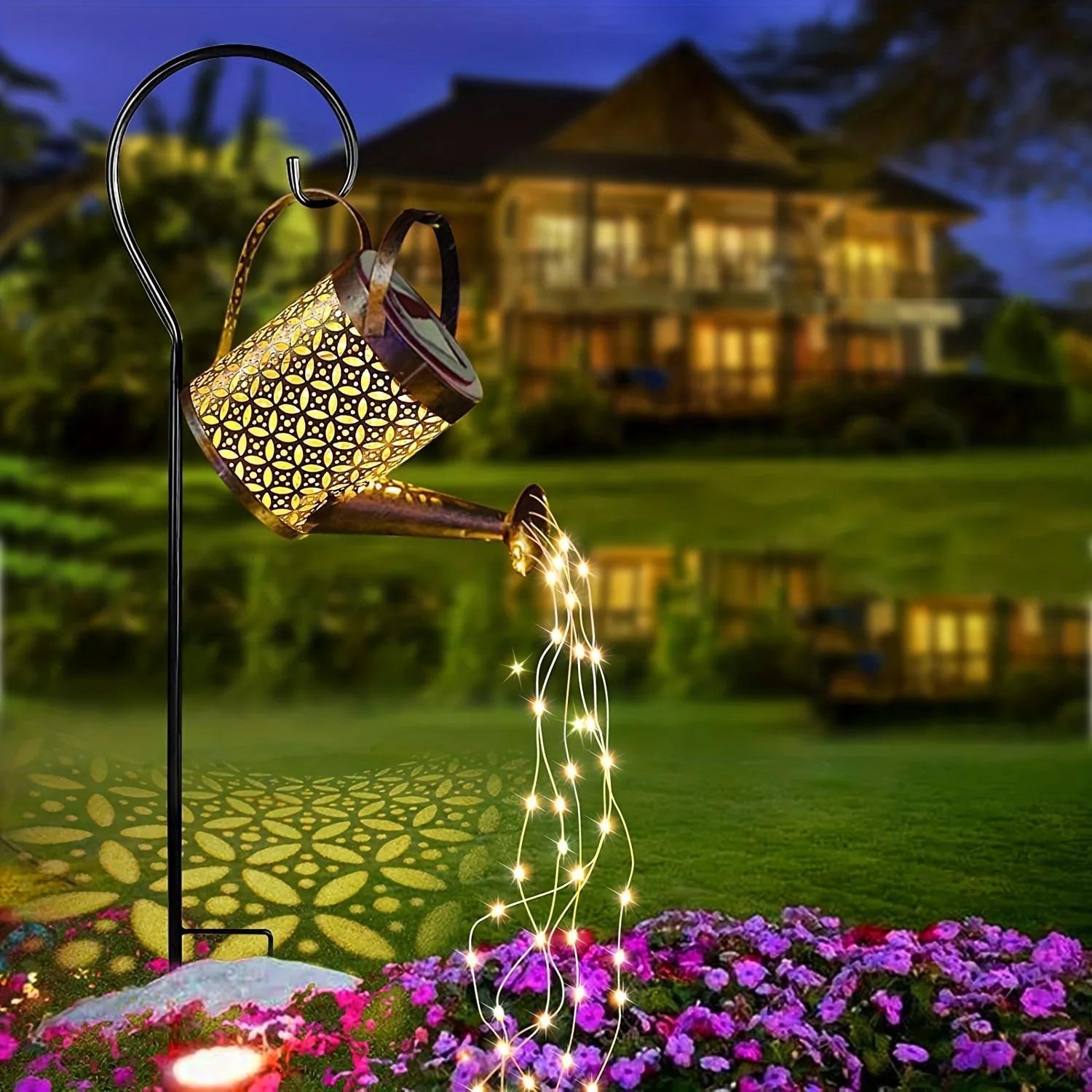 

Outdoor Solar Watering Can Light Garden String Light Pathway Patio Hanging Lantern Kettle Decorative Lamp.