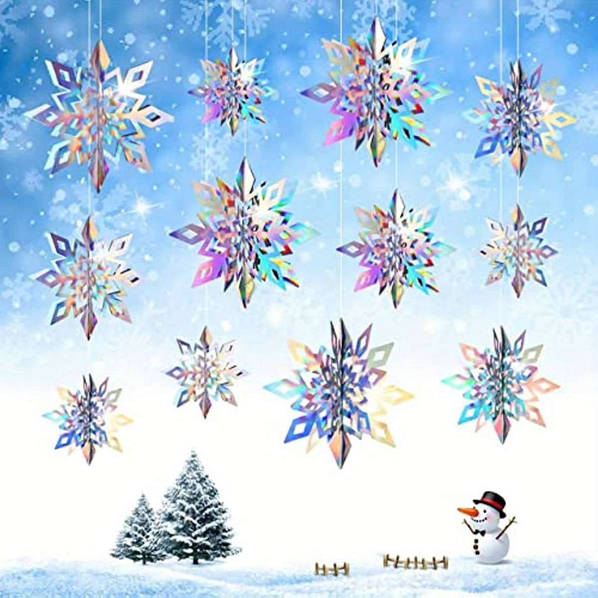 

6pcs, Decorations, Create A Winter Wonderland Birthday Party 3d Holographic Ornaments & Garland Sparkling Christmas & New Year Home Decor, And Reusable For Indoor/outdoor Celebrations