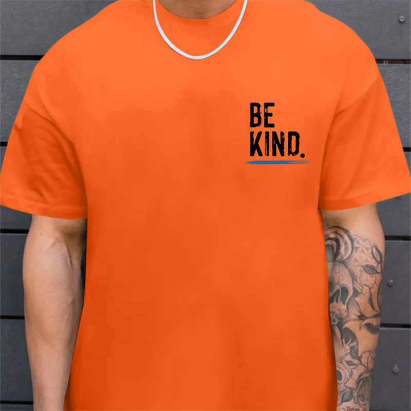 

Be Kind Plus Size Men's T-shirt, 'everyone Is Fighting A Battle' Slogan Print, Retro Casual Style, Polyester, Crew Neck, Machine Washable, Summer Wear