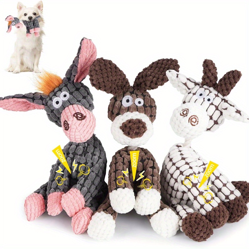 

3- Squeaky Dog For Small Breeds - Patterned Stuffed Animals, Teething & Interactive Dog , Boredom For , No Batteries Required