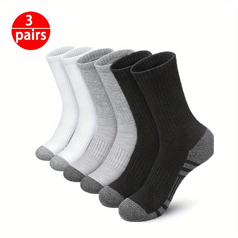 

3 Pairs Men's Solid Mid Calf Basketball Short Skin-friendly Simple Anklets Socks, Sports Non-slip Socks For Outdoor Fitness Basketball Running