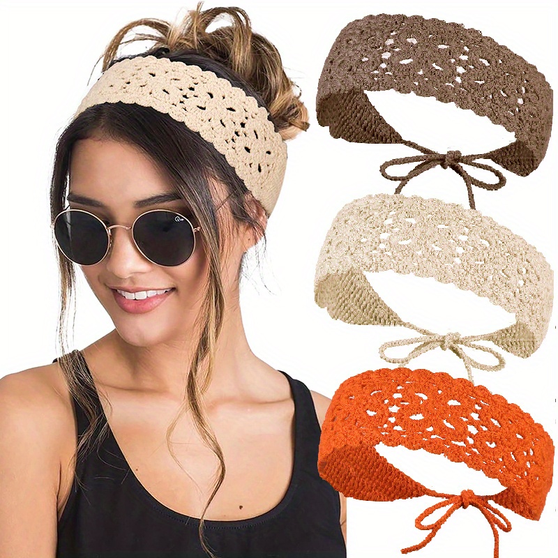 

3 Pcs/set Solid Crochet Flower Hair Band Headbands Knitting Hairband For Women Bandanas Headwear Fashion Girls Headband Hair Accessories