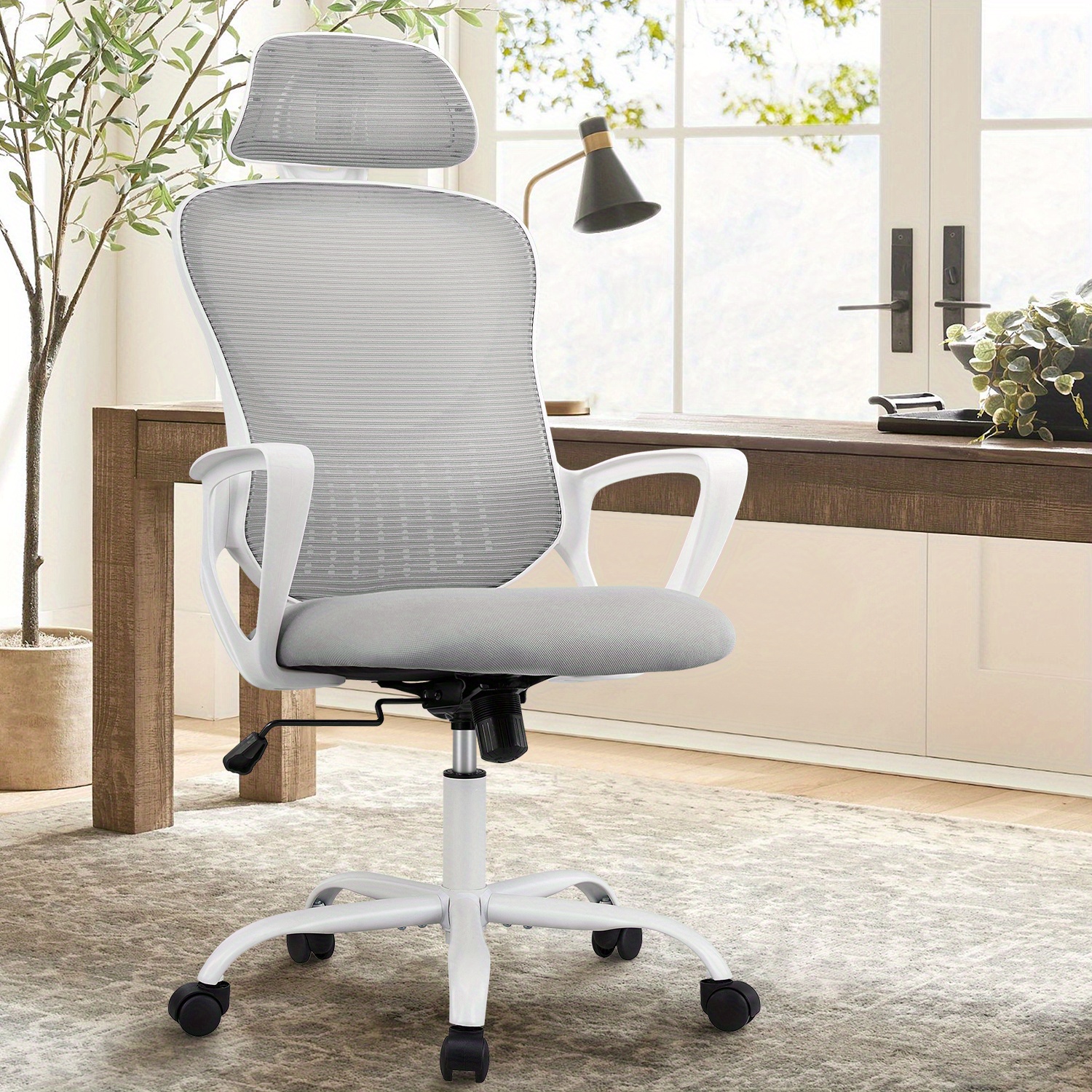 

Office Computer Desk Chair, Mesh Textured High Back Rolling Work With Wheels And Adjustable Headrests, Comfortable Lumbar Support, Comfy Flip-up Arms For Home, Bedroom, Study