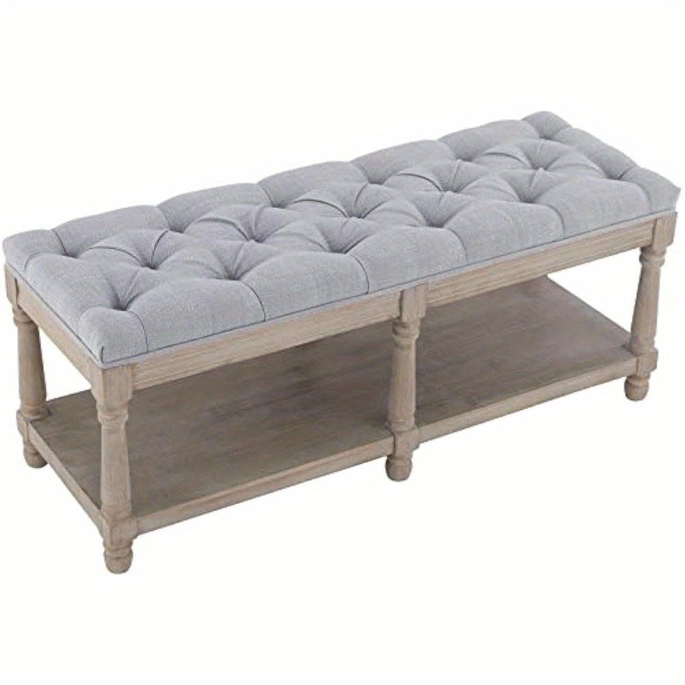 

1pc Farmhouse Entryway Bench With Storage 6 Foot, Rustic Upholstered End Of Bed Bench With Shelf For Bedroom, 45x18.5 Foyer Bench Accent Bench For Living Room Bedroom