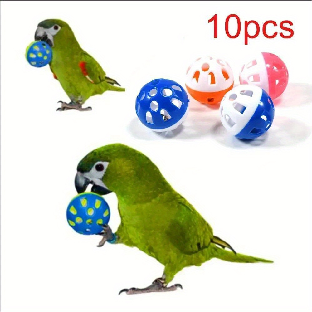 

10pcs Plastic Bell Balls For Birds - Durable Parrot Cage Chew Toys For Cockatiels, Cats & Small Pets