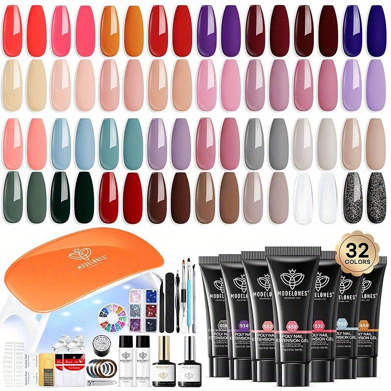 133pcs poly nail gel kit, 32 colors poly extension gel kit with nail lamp base& slip nail kits manicure tools for starter nail supplies kit | Free Shipping On Items Shipped From Temu | Temu