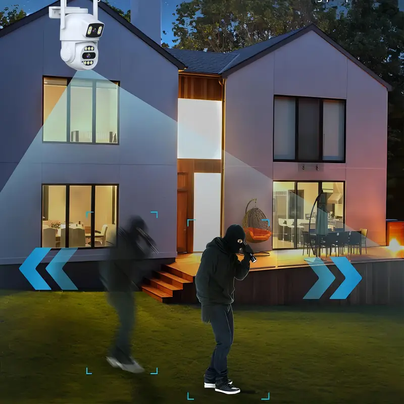 Умная камера безопасности 4МП HD с двойной линзой и автоматическим панорамированием-наклоном 360° PTZ, WiFi-мониторинг, ночное видение, обнаружение движения, двусторонний звук, совместимость со смартфоном, питание от USB, для внутренней домашней безопасности 14+ Без деталей о батарее 1