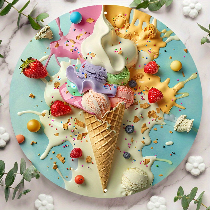 

8x8inch/20x20cm Aluminum Metal Sign: A Delicious Ice Cream Decoration - Perfect For Artistic Expression