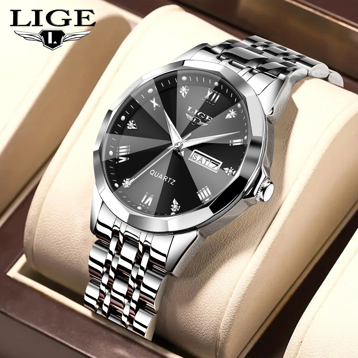 

New 's/men's Watch Stainless Steel Strap Dual Calendar Watch Zinc Alloy Case Luxury Waterproof Date Watches Holiday Party Gift Watch Classic Fashion.