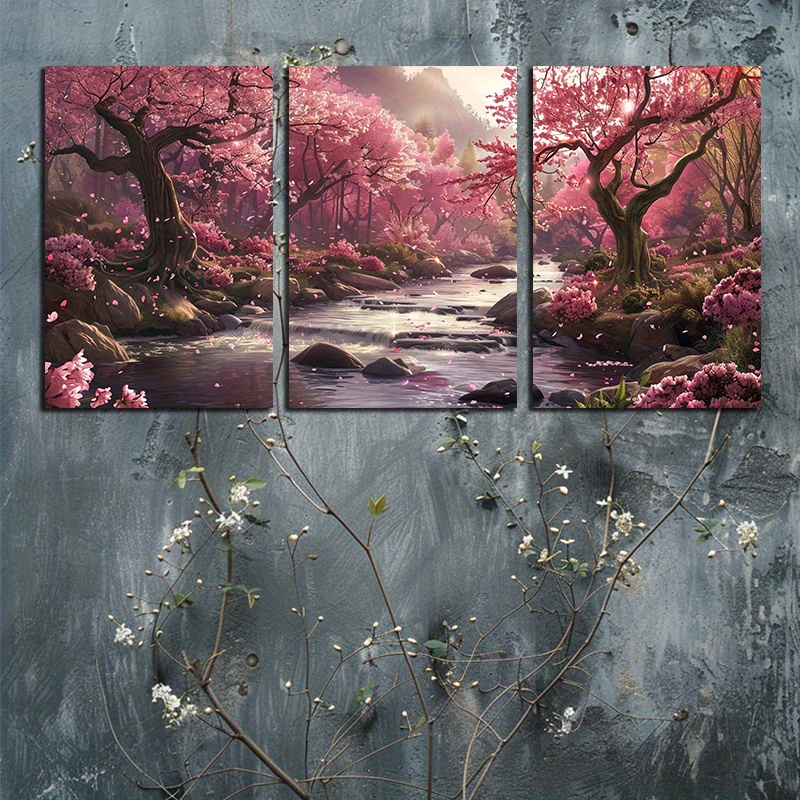  de pared en tríptico - de río de en flor, juego de 3 piezas sin marco, decoración de pared en la para y dormitorio, floral (12x18 pulgadas una) - wxa0477 detalles 8