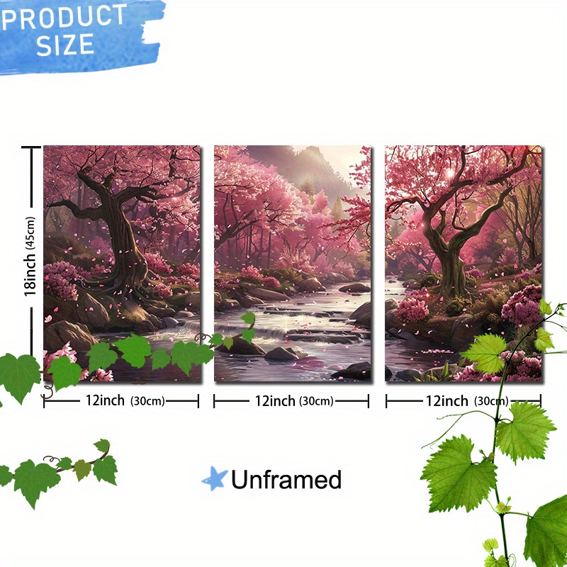  de pared en tríptico - de río de en flor, juego de 3 piezas sin marco, decoración de pared en la para y dormitorio, floral (12x18 pulgadas una) - wxa0477 detalles 0