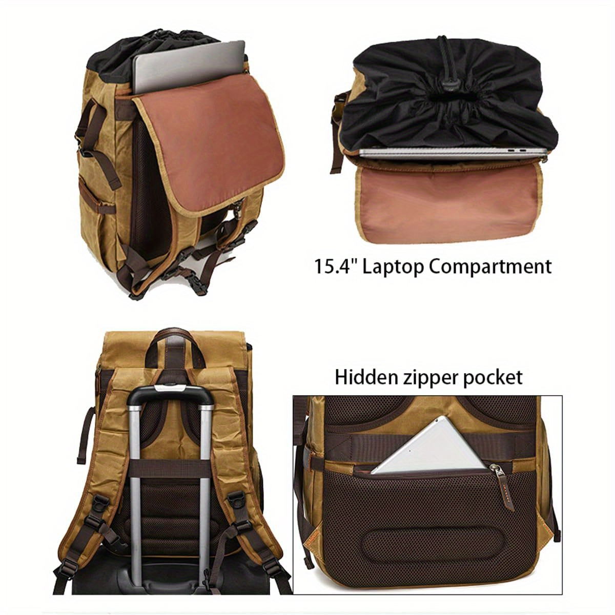 vintage camera backpack laptop compartment tripod holder bag ergonomics large capacity zipper closure multiple pockets   laptop college hiking Product details 3