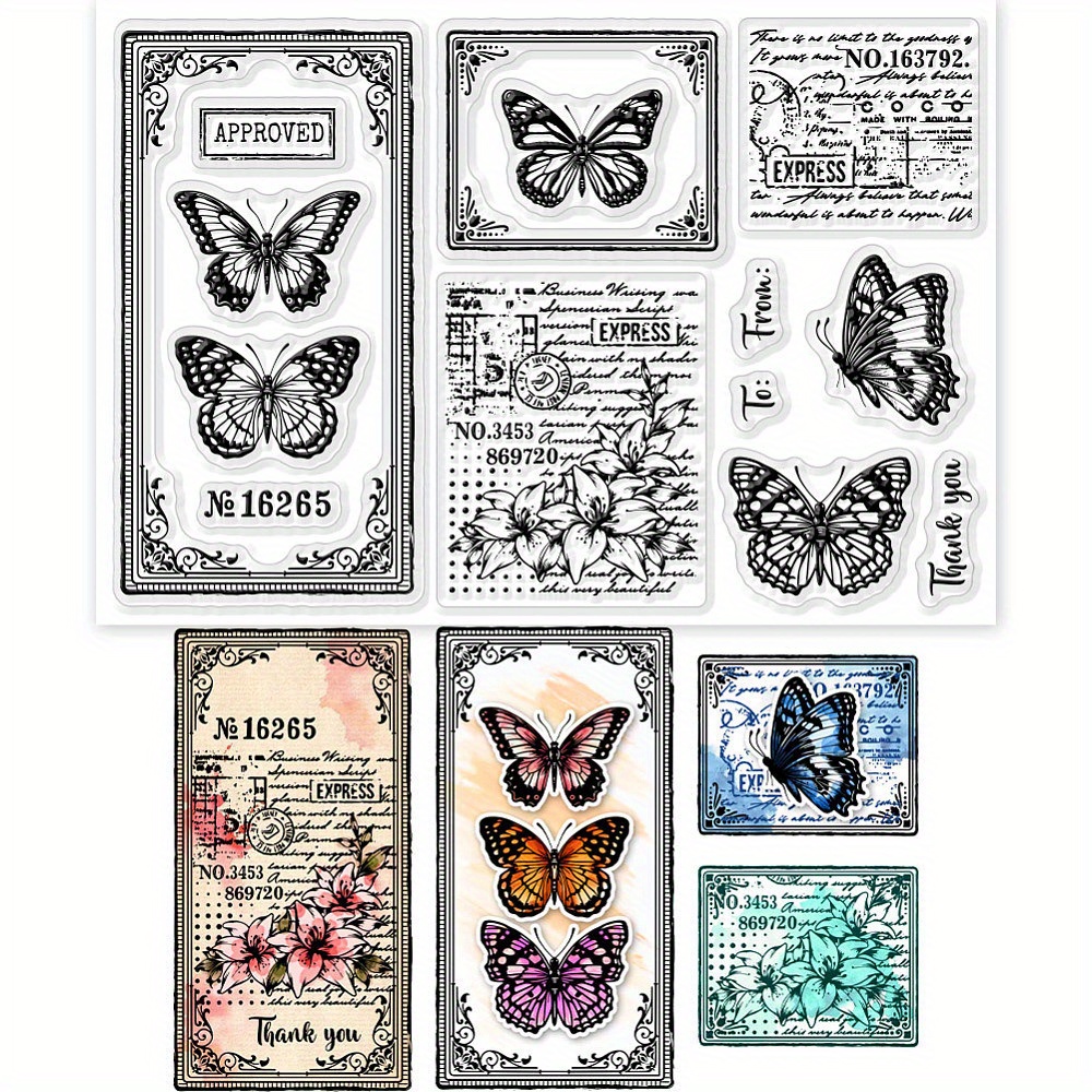 

1-sheet Butterfly-themed Clear Pvc Stamps, Diy Scrapbooking & Photo Album Stamping Set, Plastic Material, Black Ink Compatible, 160x110x3mm