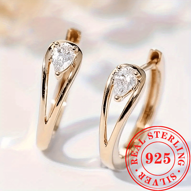 

1 Pair Women' Ring Earrings 2.7g 925 Pure Silvery Simple Geometric Inlay Zirconia Earrings Women's Casual Accessories Valentine's Day Gift