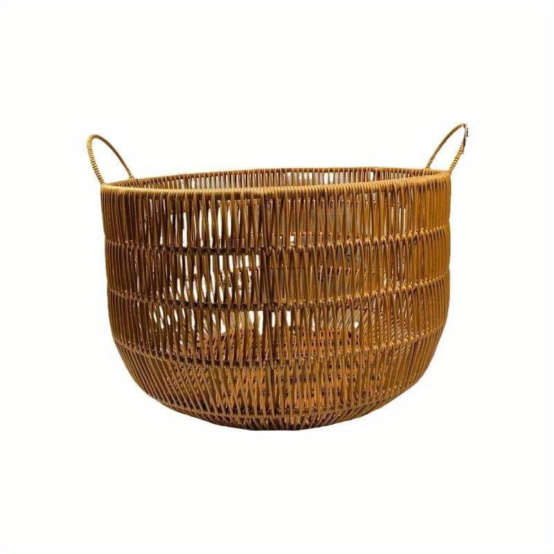 large waterproof   rattan laundry basket with handles   round hamper for clothes toys bathroom storage details 1