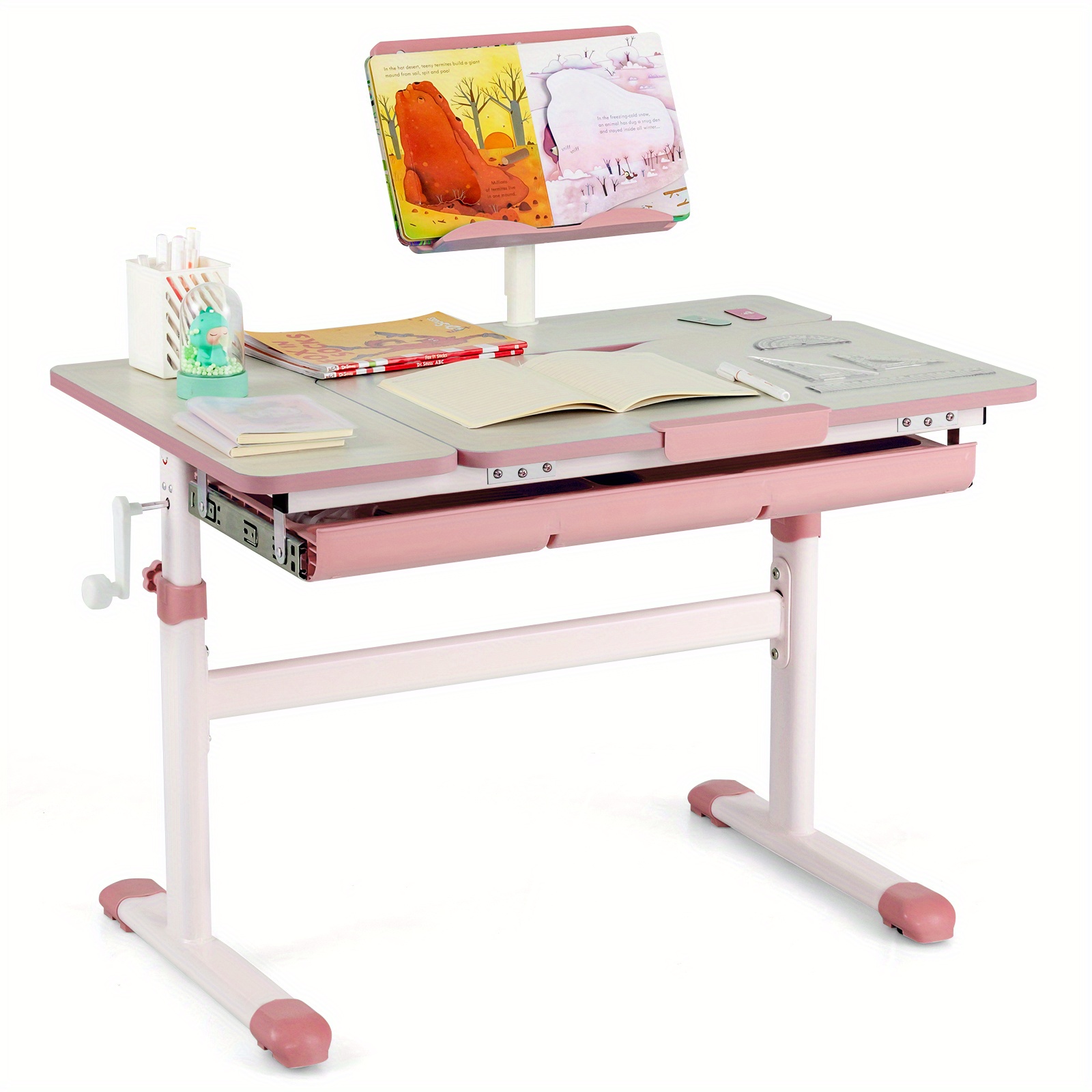 

Multigot Height-adjustable Kids Desk Children Study Table W/ Tilt Desktop & Book Stand