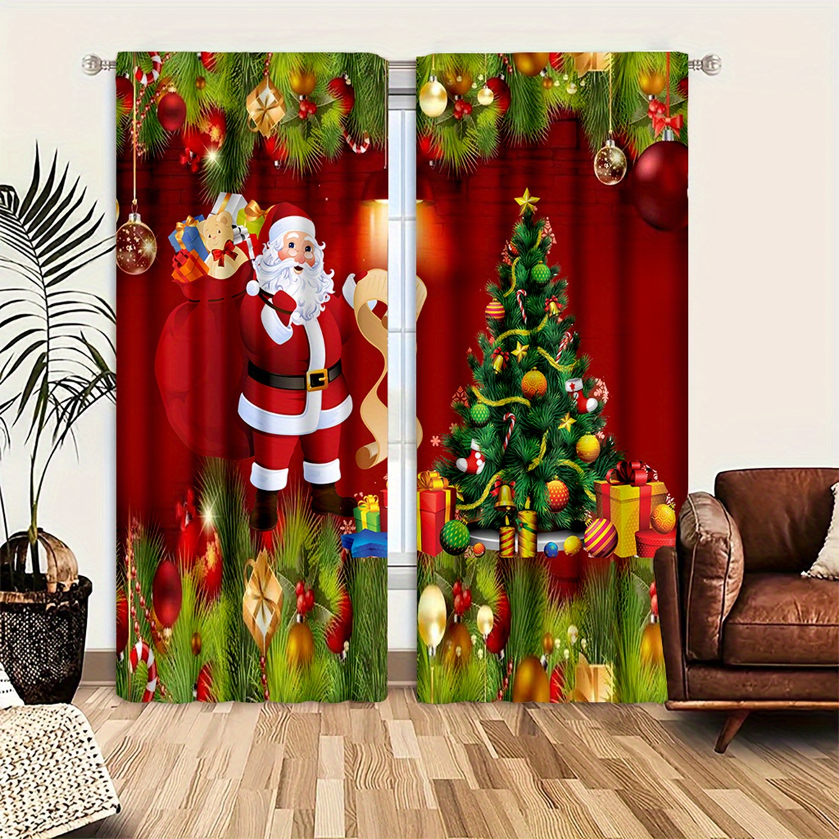 

2pcs Christmas Door Curtain Set - Festive Holiday Decor, Machine Washable Polyester, Satin Finish For Bedroom & Living Room Curtains For Living Room Living Room Curtains Sets