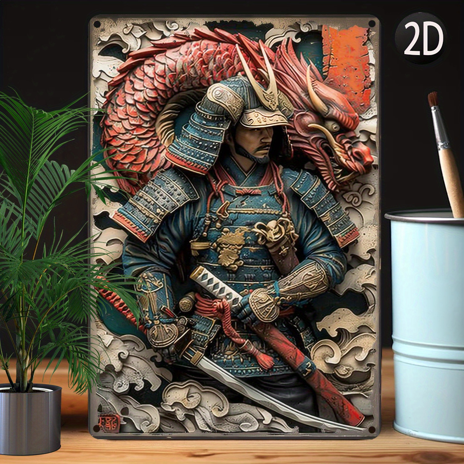 

Vintage Japanese Samurai Aluminum Tin Sign - 8x12 Inches, Perfect For Gym, Garden, Or Store Decor, Ideal Mother's Day & Easter Gift