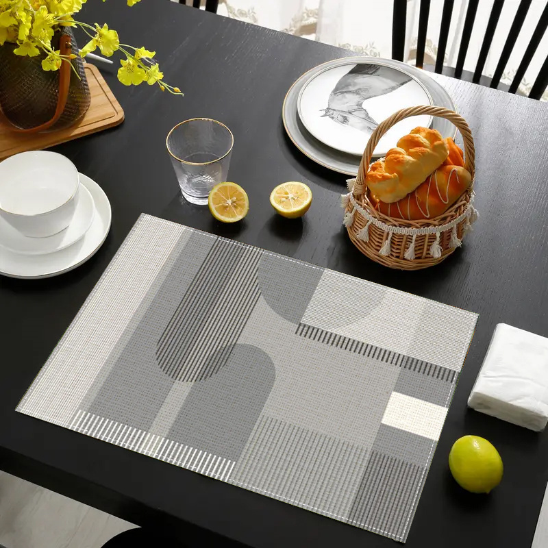 

2pcs /4pcs/ 6pcs New Simple Gray Geometric Pattern Table Mats Scene Table Mats With Fashionable Abstract Print - Table Mats Heat-resistant Dining - Your Kitchen Decoration