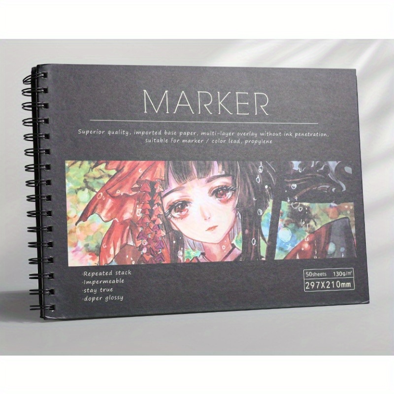 

50 Sheets/book Special Hardcover Drawing Book For Markers, A4 Thickened Animation Marker Paper, Hand-painted Drawing Book, Picture Doodle, Used As A Gift For Art Journals