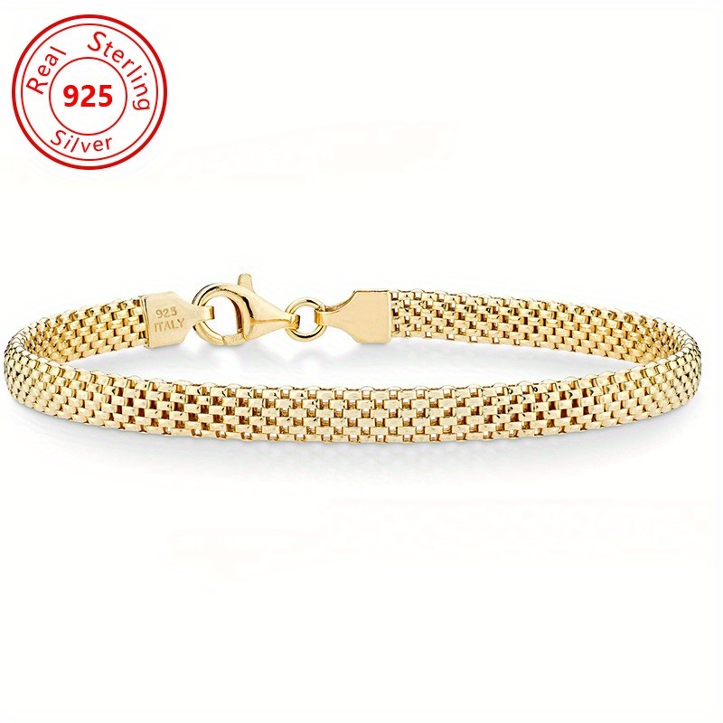 

1 S925 Sterling Silver Bracelet - 18k Gold Plated Bracelet - 4mm Mesh Chain Bracelet - Perfect For Every Occasion For Men And Women -