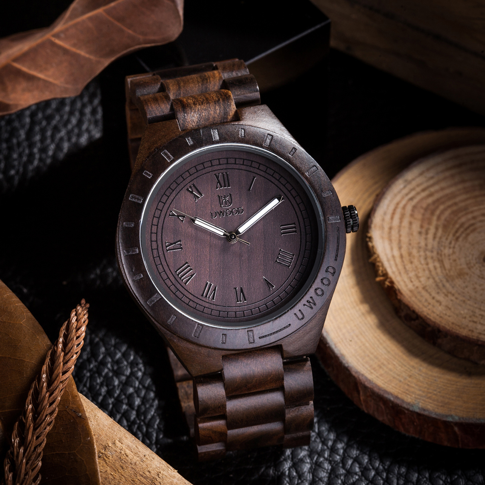 TEMU Mens Wood Watch Black Sandal Solid Wooden Watch Relogio Masculino Christmas Gift Men