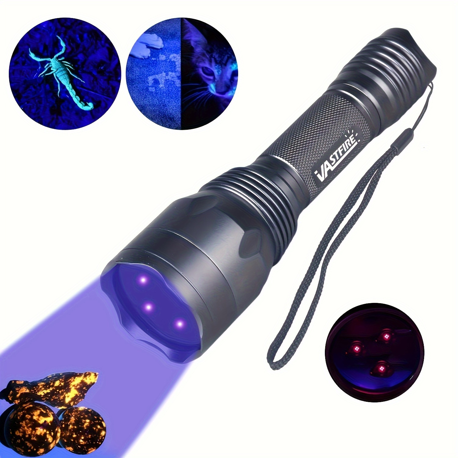 

365nm Uv Flashlight With 3 Leds, Rechargeable Black Light Torch For Resin Curing, Rocks Searching, & Pet Urine Finding